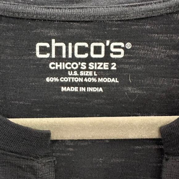 Chico's NWT Size 2 Large Black Short Sleeve T-Shirt V-Neck Soft Comfort Everyday - Picture 3 of 7